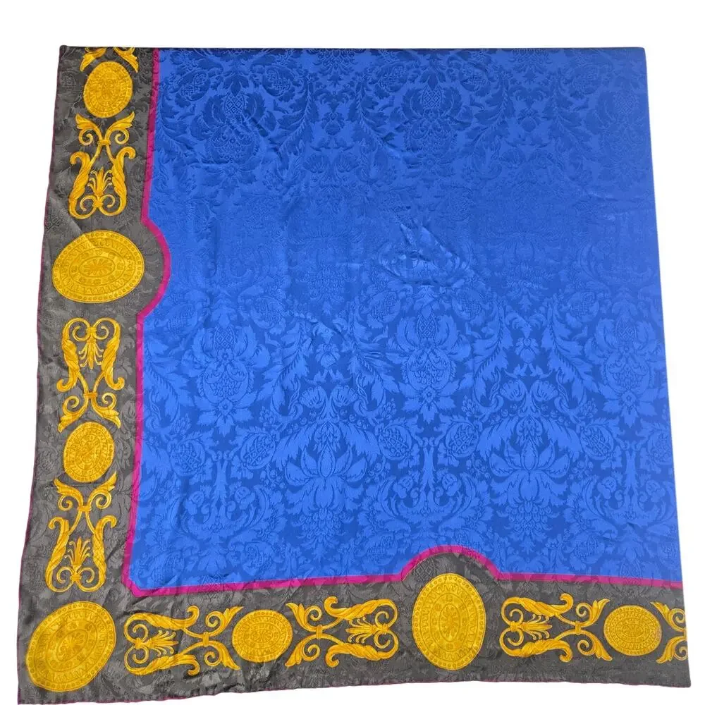 Vintage Luc Benoit Baroque Silk Scarf Gold Medallion Ornate Damask Square 33x33